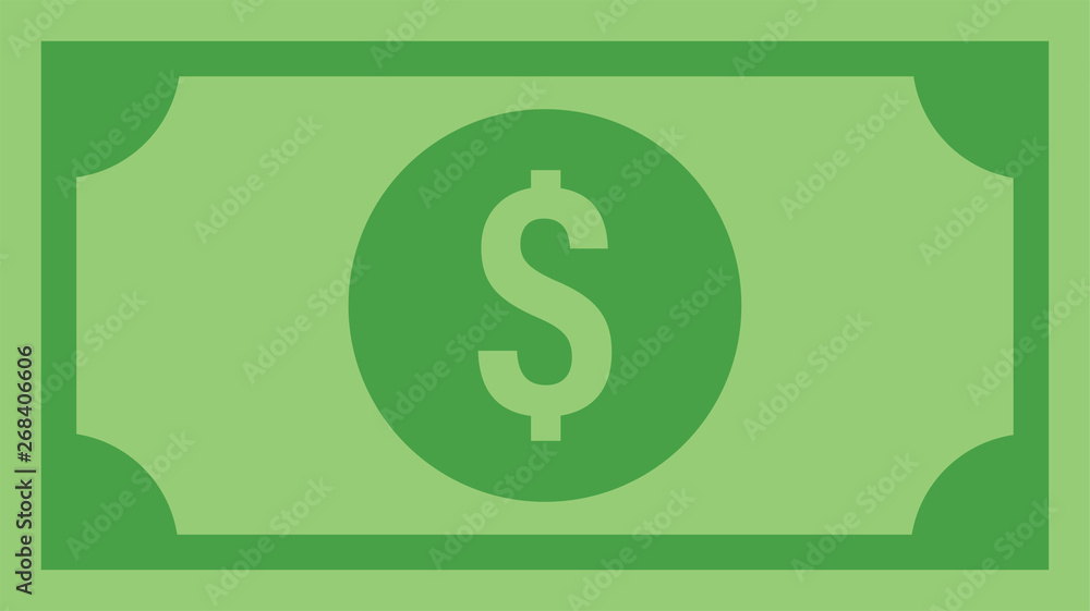 Dollar bill, green currency banknote, cash and money symbol. Flat vector illustration. Dollar bill, green currency banknote, cash and money symbol. Flat vector illustration.