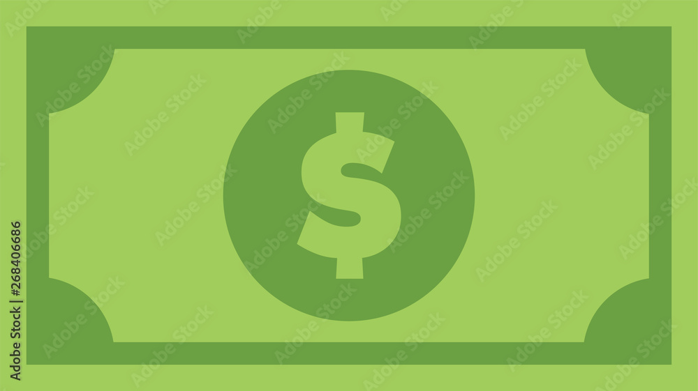 © Matias - Dollar bill, green currency banknote, cash and money symbol. Flat vector illustration.