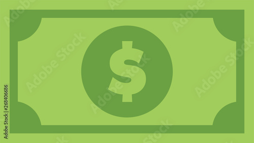 Dollar bill, green currency banknote, cash and money symbol. Flat vector illustration. photo