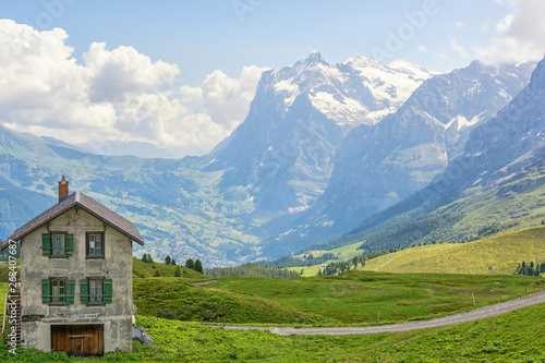 Spring sunny weather on the Kleine Scheidegg mountain pass, canton Bern, Switzerland