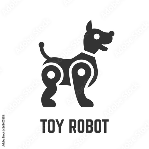 Toy robot icon with intelligence robotic dog or artificial pet friend technology glyph symbol.