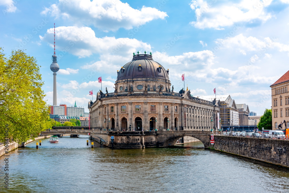 Bode museum on Museum island with TV tower at background, Berlin, Germany