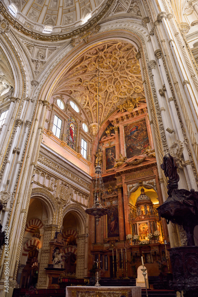 Renaissance high main altar and gothic ceiling of the Cordoba Cathedral Mosque