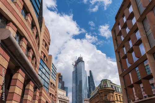 Building site with cranes in the City of London business. New development next to bank of England .