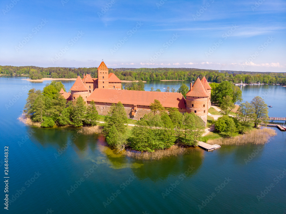 Trakai Island Castle. Lithuania. Drone aerial photo