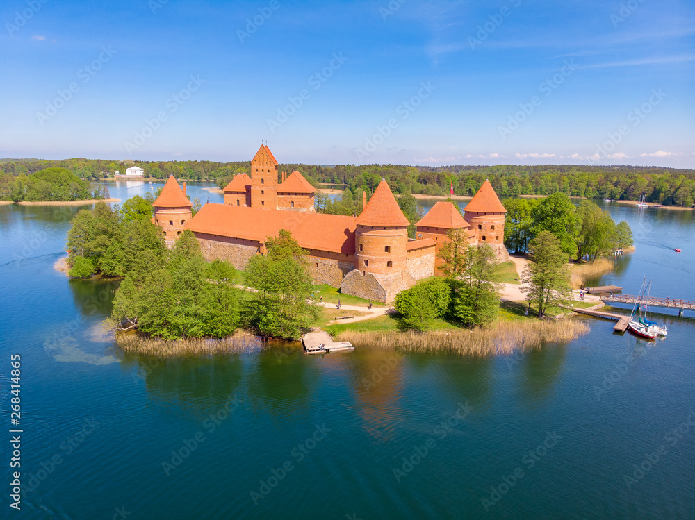 Trakai Island Castle. Lithuania. Drone aerial photo