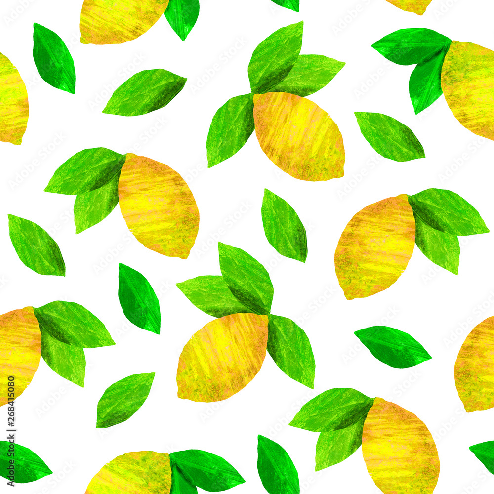 Seamless pattern with lemons.Tropical abstract background. Lemons on white background. Hand drawn illustration Seamless pattern with lemons.Tropical abstract background. Lemons on white background. Hand drawn illustration