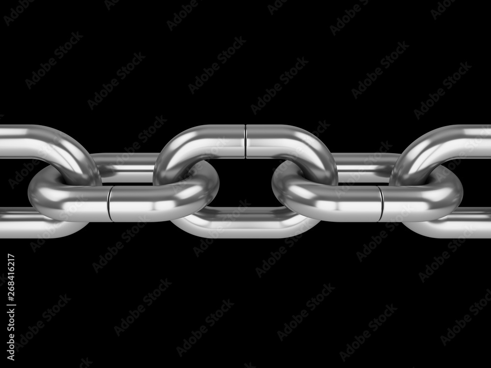 3D rendering Chain on black background 3D rendering Chain on black background