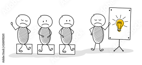 Leader concept - cartoon stickmen with light bulb icon. Vector