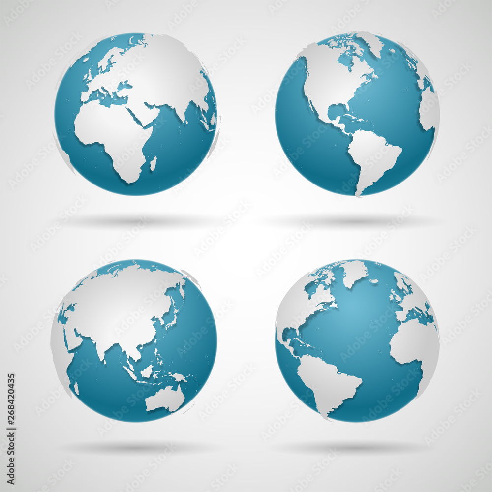 Globe Icon Set - Round World Map Vector Flat Globe Icon Set - Round World Map Vector Flat