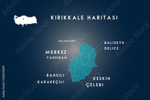 Kirikkale districts sulakyurt, yahsiyan, bahsili, karakecili, celebi, keskin, beliseyh, delice map, Turkey photo