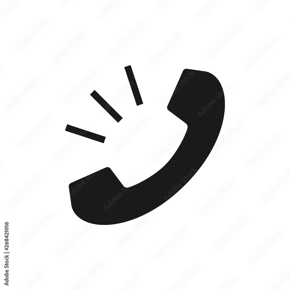 Ringing phone icon. Call icon in simple flat design. Phone handset with waves. Telephone symbol isolated on a white background illustration Ringing phone icon. Call icon in simple flat design. Phone handset with waves. Telephone symbol isolated on a white background illustration