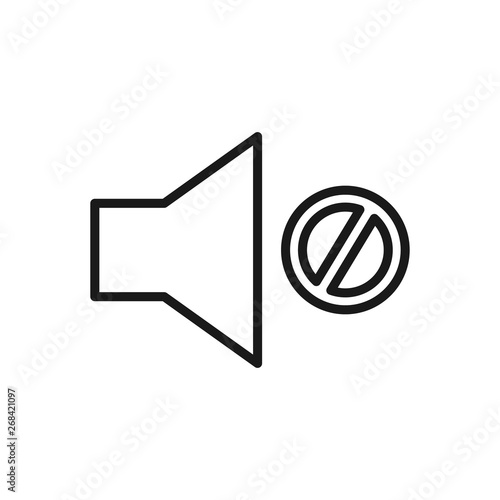 Speaker mute icon isolated in line style. No sound icon. Mute icon. Volume Off symbol. Vector Illustration