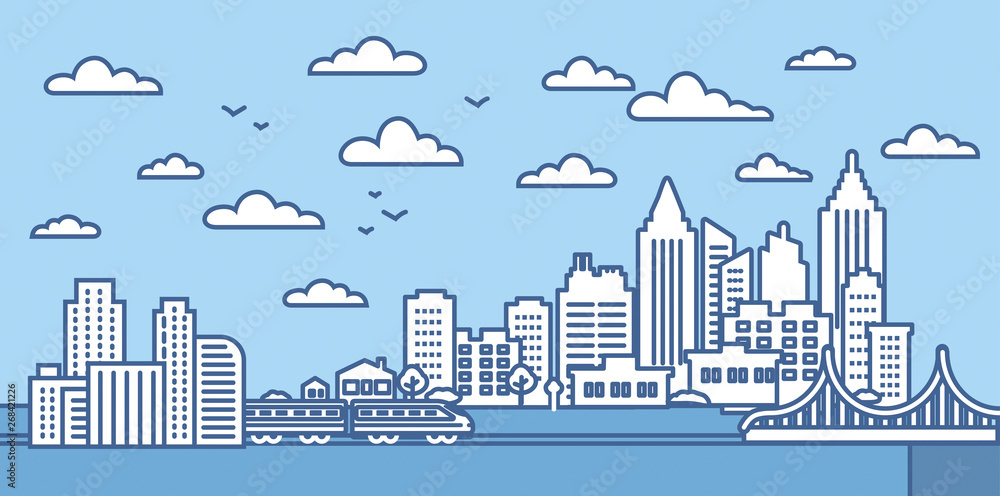 Obraz premium city skyline silhouette sky nature building illustration cityscape industry architecture business urban, tower pollution industrial construction factory power skyscraper 