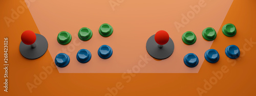 Old style of colorful  arcade machine controls, 3d illustration
