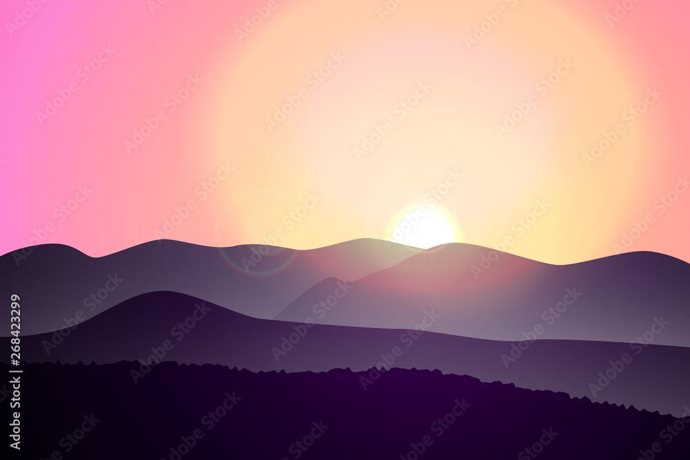 Sunrise landscape on sky purple at mountain.