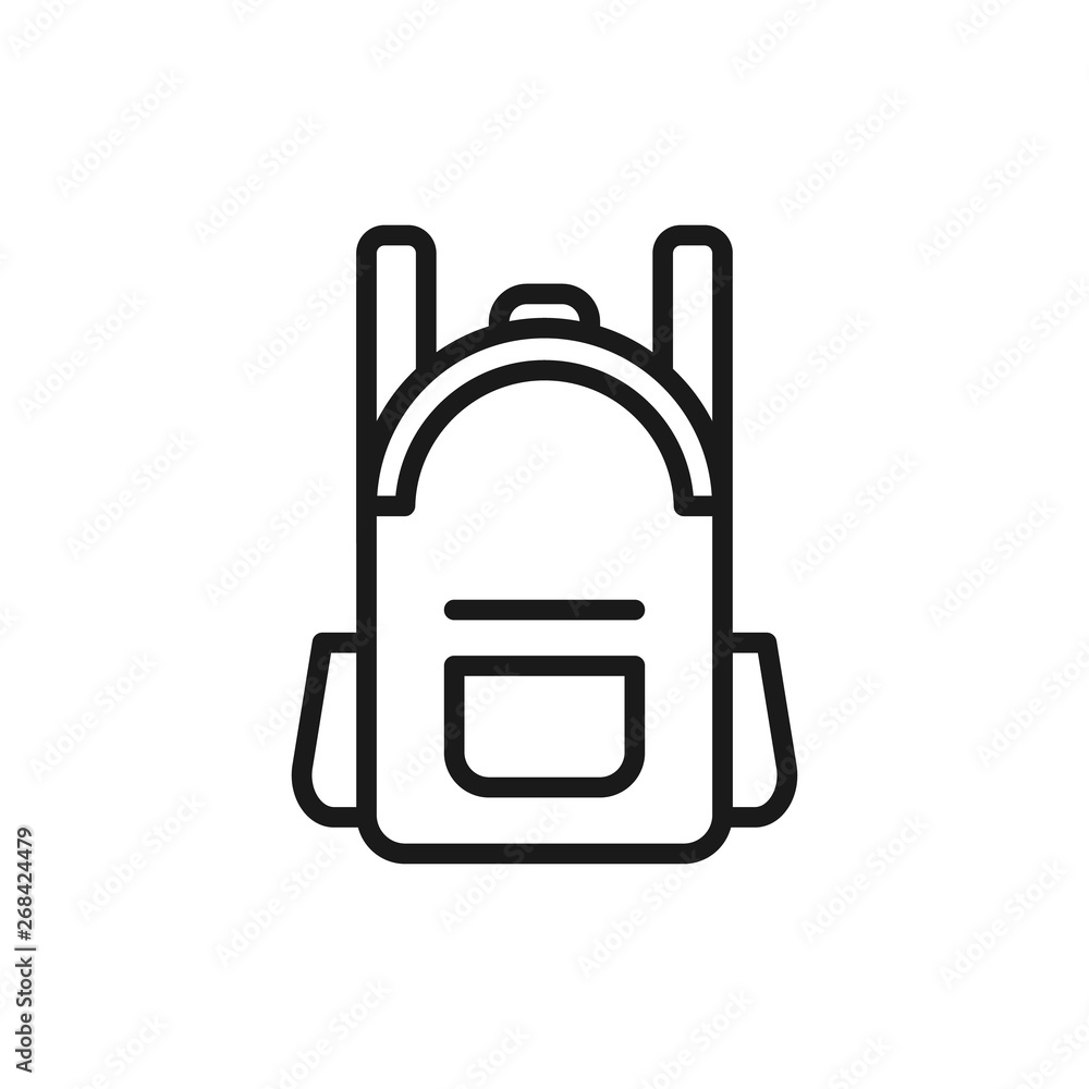 Backpack icon in line style. Stylized simplified symbol of rucksack. Knapsack. Schoolbag. Sack. Vector illustration. Backpack icon in line style. Stylized simplified symbol of rucksack. Knapsack. Schoolbag. Sack. Vector illustration.