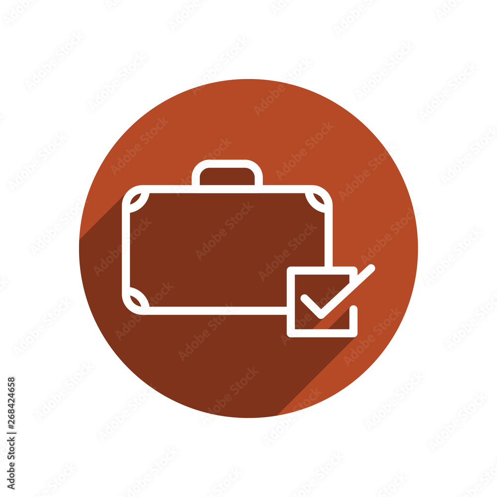 Verified travel baggage flat icon. Suitcase with tick sign. Luggage passed airport control. Verified travel baggage flat icon. Suitcase with tick sign. Luggage passed airport control.