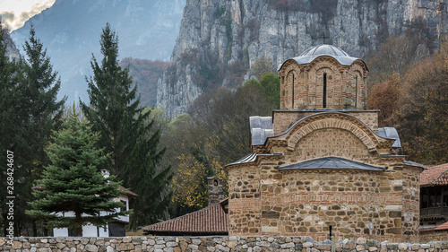 Beautiful orthodox monastery Poganovo, near Pirot, Serbia, in the canyon of river Jerma