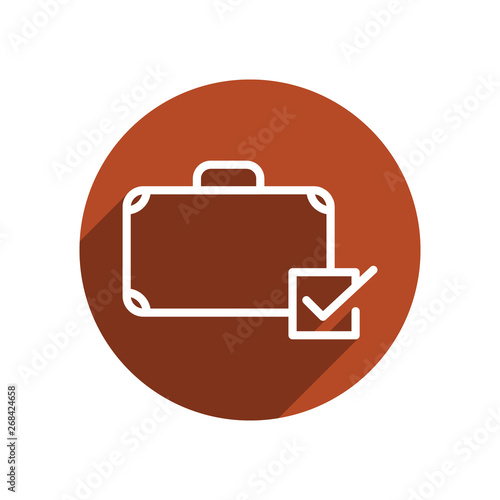 Verified travel baggage flat icon. Suitcase with tick sign. Luggage passed airport control.