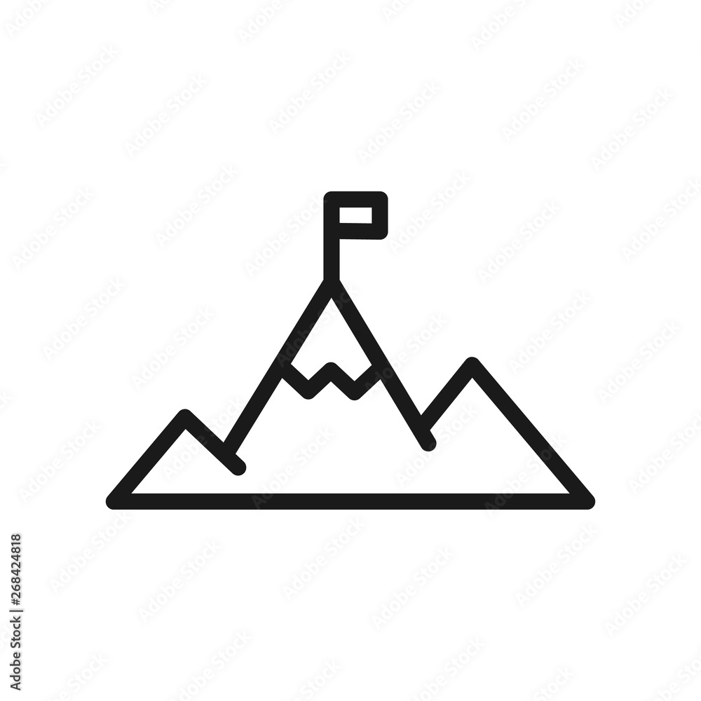 Mountains with flag on a peak as aim achievement or leadership illustration. Success concept. Victory and accomplishment illustration Mountains with flag on a peak as aim achievement or leadership illustration. Success concept. Victory and accomplishment illustration