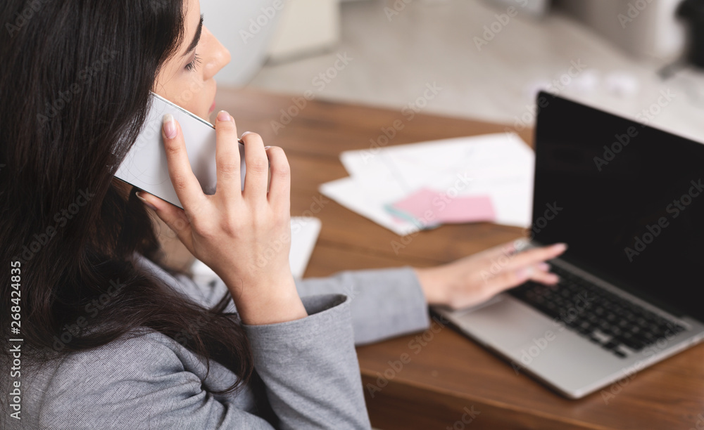 Business Talk. Woman Checking E-mail On Laptop Business Talk. Woman Checking E-mail On Laptop