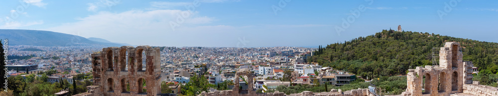 Beautiful panorama of Athens in Greece with Odeon of Herodes Atticus