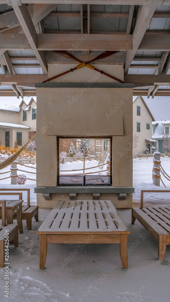 Clear Vertical Seating on the snowy patio of a clubhouse in Utah Clear Vertical Seating on the snowy patio of a clubhouse in Utah