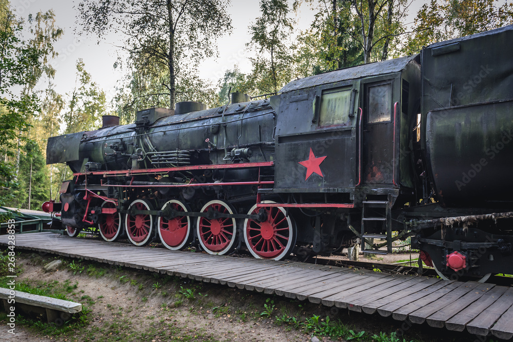 Old steam locomotive with Soviet star in regional promotion park in Szymbark, Poland Old steam locomotive with Soviet star in regional promotion park in Szymbark, Poland