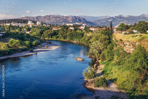 Obraz na płótnie View on the river Moraca River in Podgorica city, Montenegro