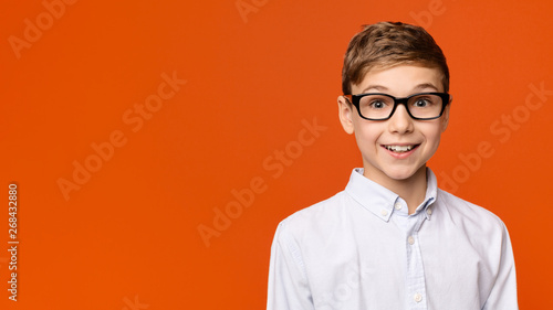 Portrait of cute school boy in glasses