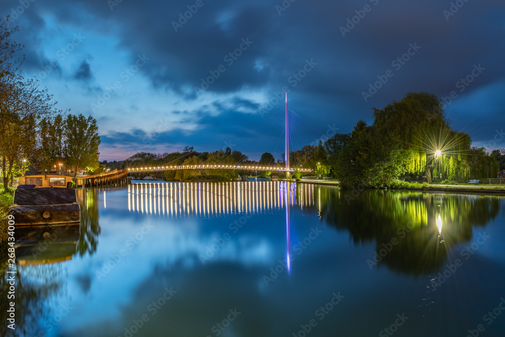 Christchurch Bridge, Reading is a pedestrian and cycle bridge over the River Thames at Reading in the English county of Berkshire. Christchurch Bridge, Reading is a pedestrian and cycle bridge over the River Thames at Reading in the English county of Berkshire.