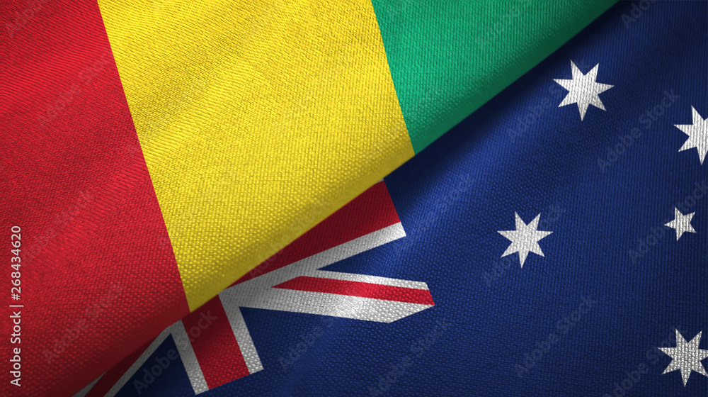 Guinea and Australia two flags textile cloth, fabric texture Guinea and Australia two flags textile cloth, fabric texture