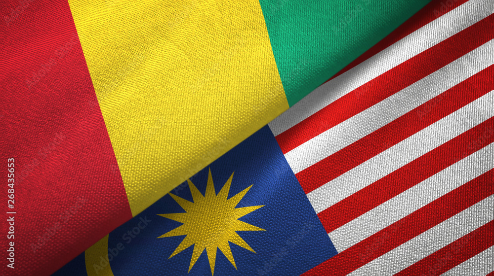Fototapeta premium Guinea and Malaysia two flags textile cloth, fabric texture