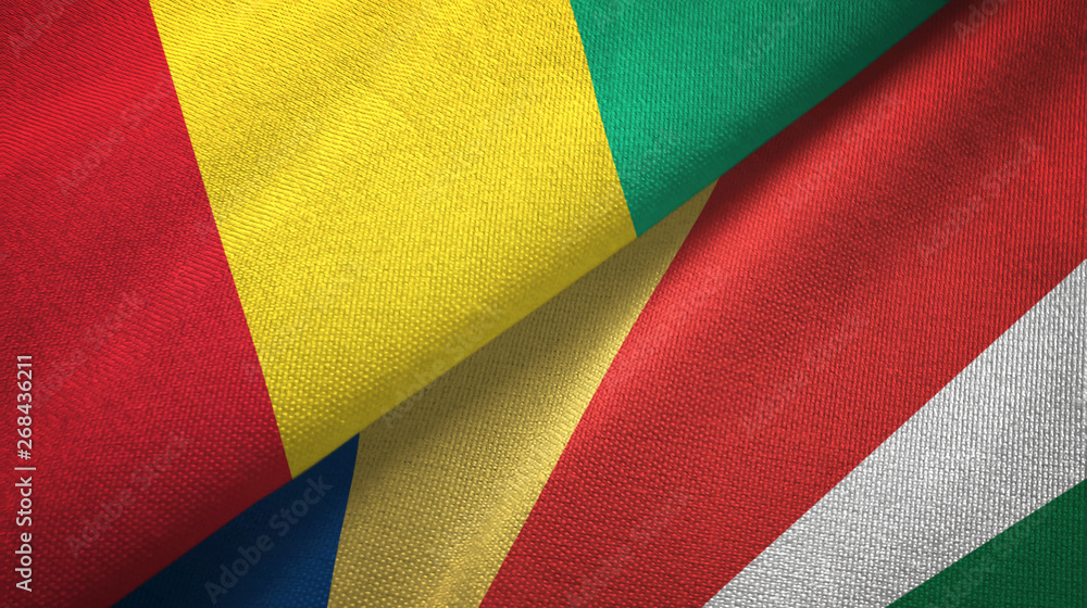 Guinea and Seychelles two flags textile cloth, fabric texture