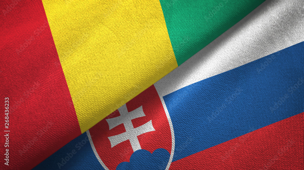 Fototapeta premium Guinea and Slovakia two flags textile cloth, fabric texture