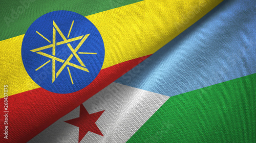 Ethiopia and Djibouti two flags textile cloth, fabric texture photo