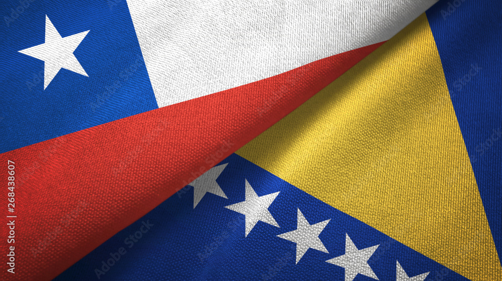 Fototapeta premium Chile and Bosnia and Herzegovina two flags textile cloth, fabric texture 
