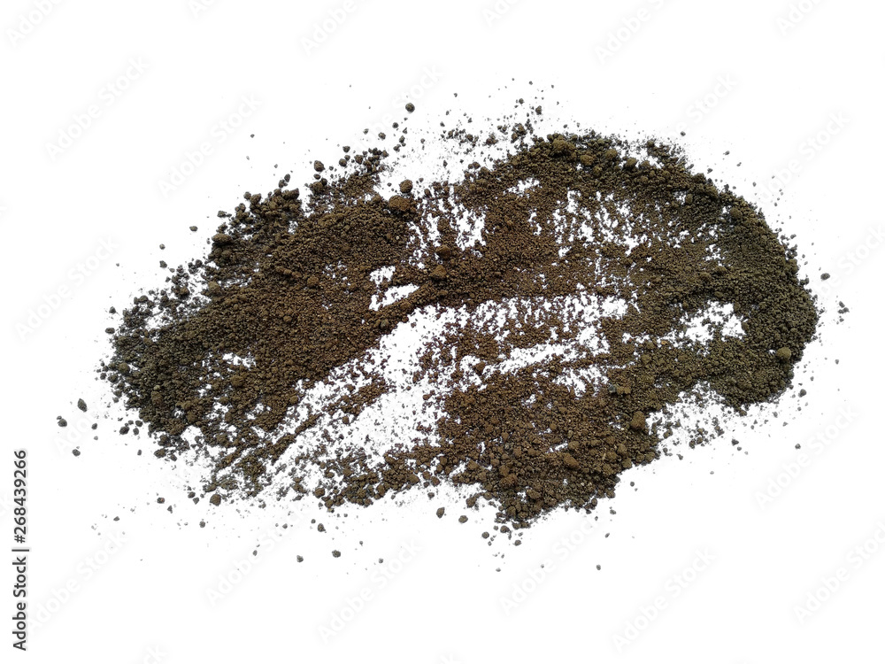 Pile soil isolated on white background. Soil dune with clipping path. Soil from the garden.