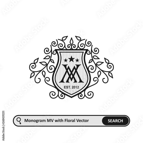 Monogram Vector Template with floral