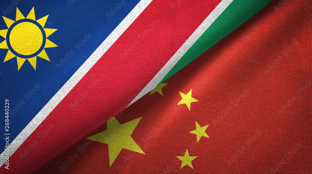 Namibia and China two flags textile cloth, fabric texture Namibia and China two flags textile cloth, fabric texture