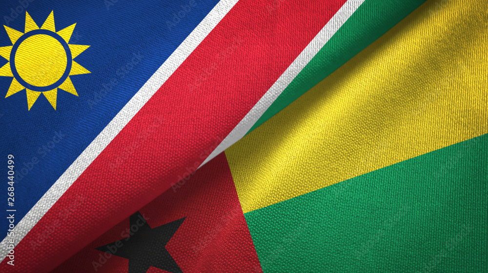 Fototapeta premium Namibia and Guinea-Bissau two flags textile cloth, fabric texture