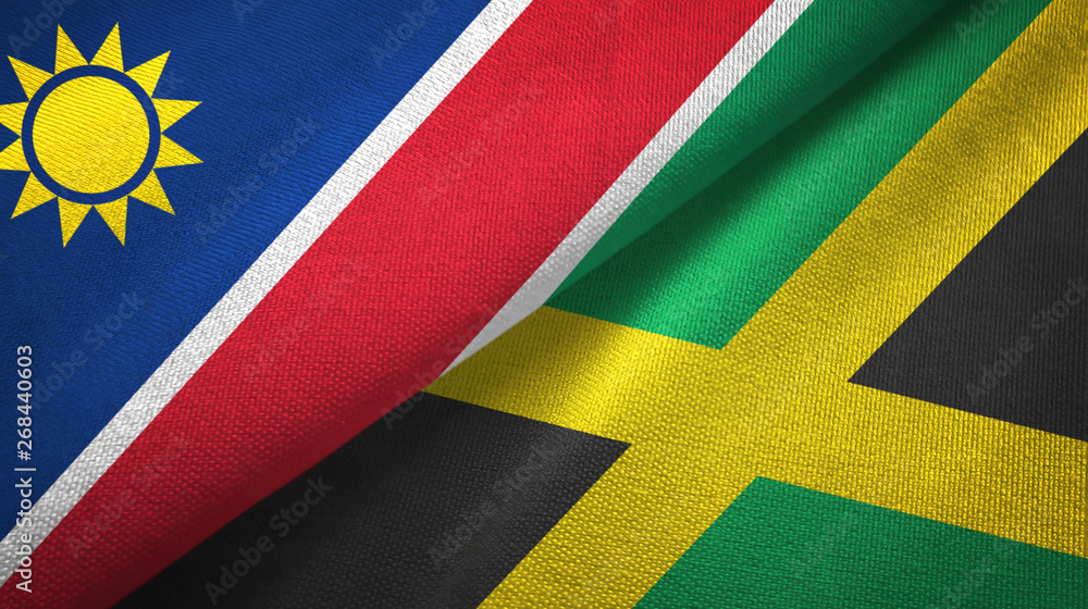 Fototapeta premium Namibia and Jamaica two flags textile cloth, fabric texture