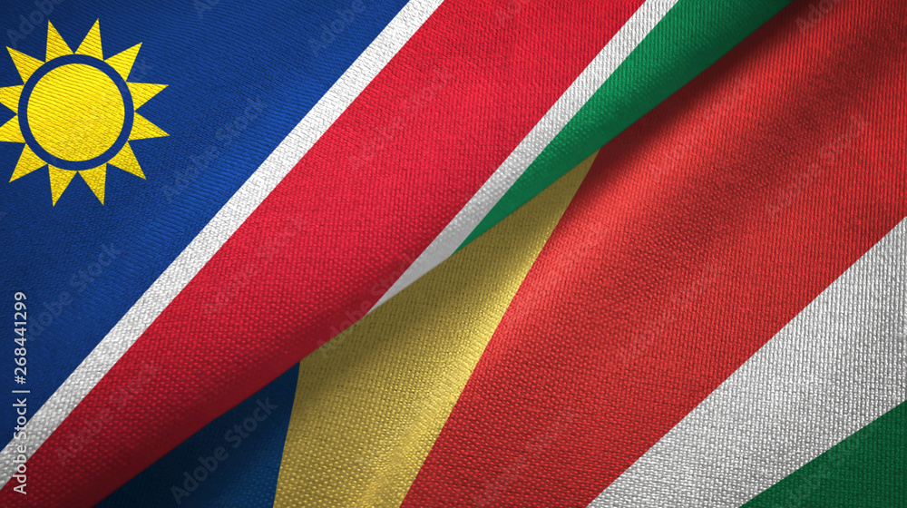 Fototapeta premium Namibia and Seychelles two flags textile cloth, fabric texture