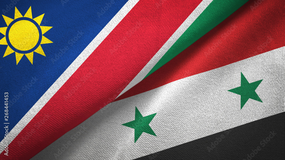 Namibia and Syria two flags textile cloth, fabric texture Namibia and Syria two flags textile cloth, fabric texture