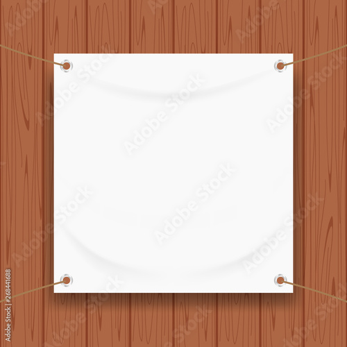 vinyl banner blank white isolated on square wood frame, white mock up textile fabric empty for banner advertising stand hanging, indoor outdoor fabric mesh vinyl backdrop for presentation frame poster