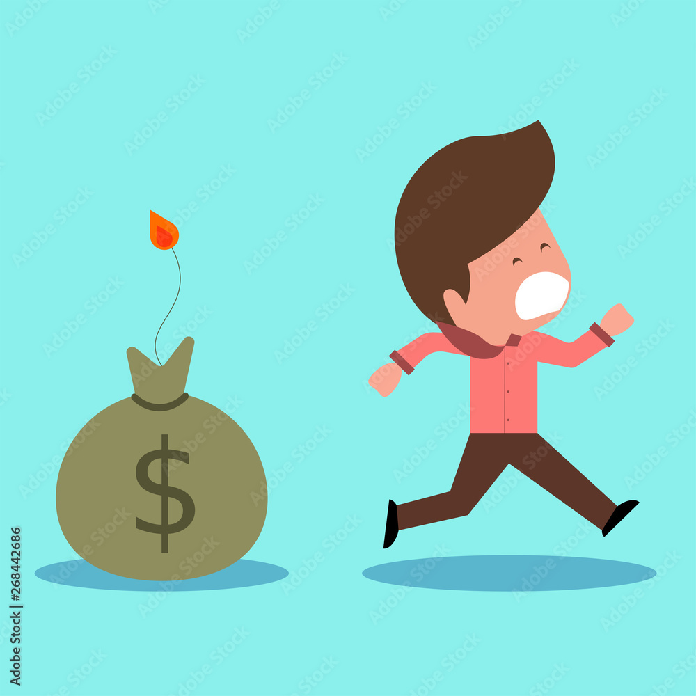 business man running away from bomb bank credit business man running away from bomb bank credit