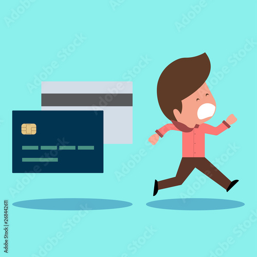 business man running away from credit card