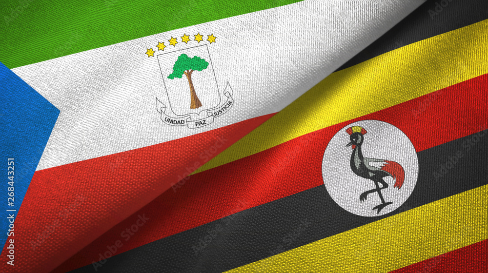 Fototapeta premium Equatorial Guinea and Uganda two flags textile cloth, fabric texture