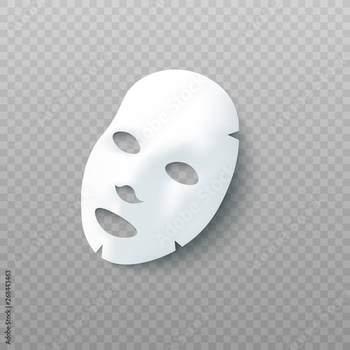 White sheet facial cosmetic mask vector isolated on transparent background.